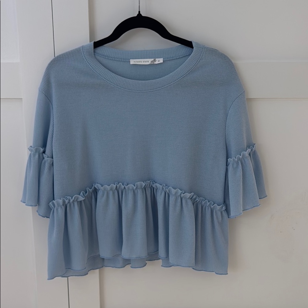 Blue Ruffled Women's Top